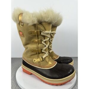 Sorel Tofino Women's Lace Up Faux Fur Cold Weather Winter Snow Boots Size 5 Gold